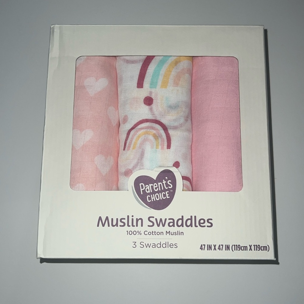 parent's choice 3 pack of muslin swaddles